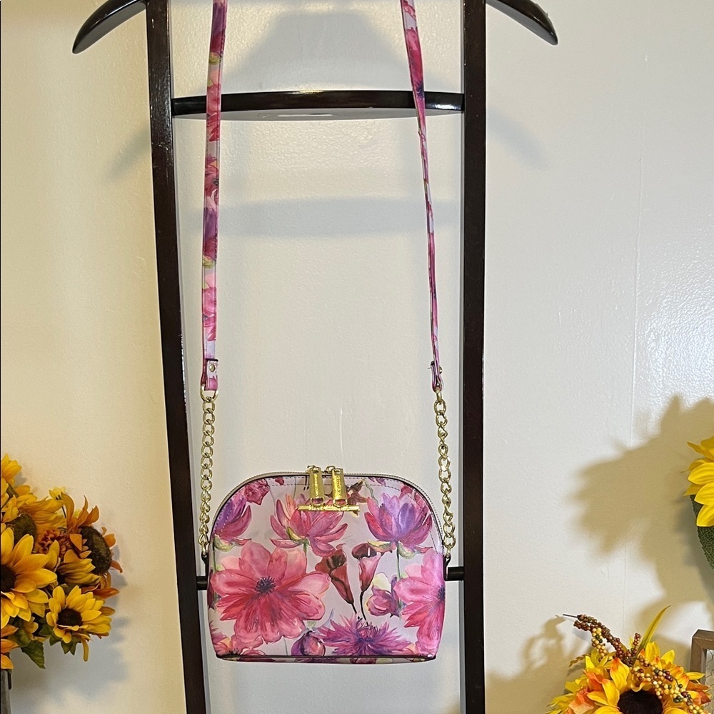 Steve Madden Pink Floral Crossbody Bag with Gold Accents